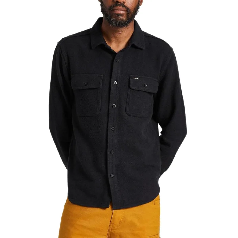 Men’s plaid button-up shirt for professional meetings -Brixton Bowery Textured Twill Over Shirt - Black