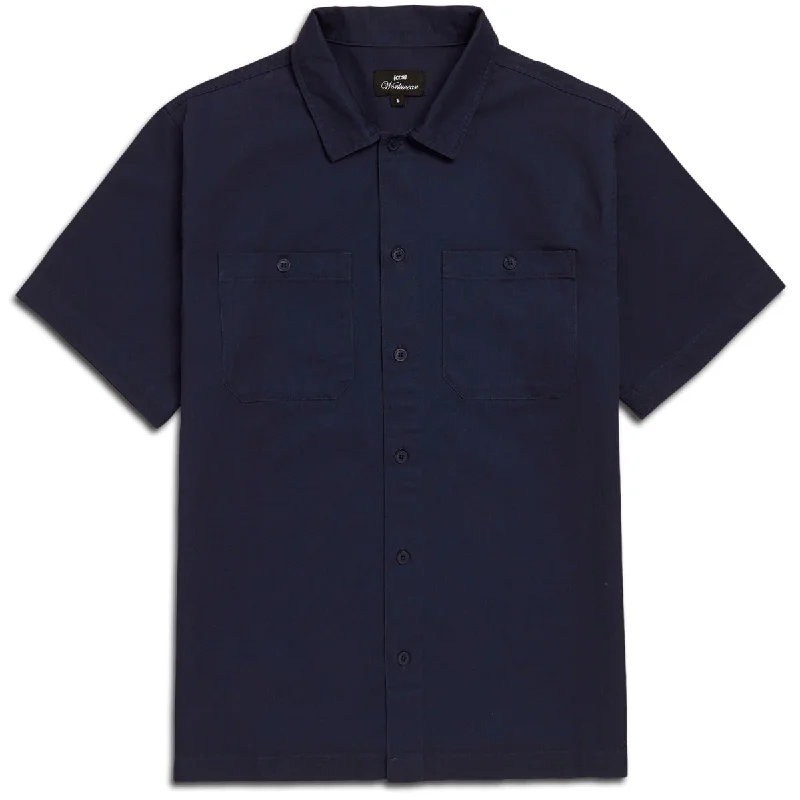 Men’s short sleeve plaid shirt for office lunch -CCS Heavy Cotton Work Shirt - Navy