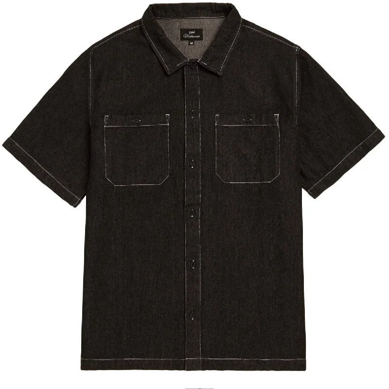 Men’s plaid button-up shirt with modern twist -CCS Heavy Denim Work Shirt - Black