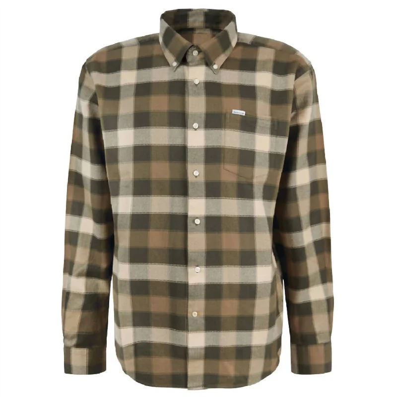 Men’s plaid shirt with long sleeves for office -Damfield Regular Shirt In Ol51 Olive