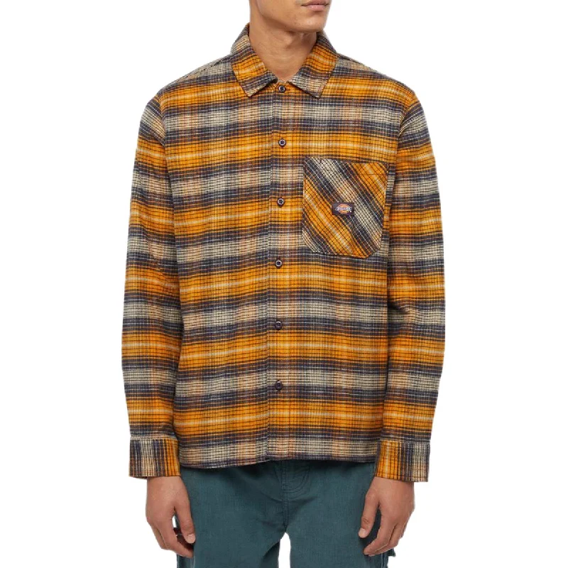 Men’s office-ready plaid shirt with pocket -Dickies Forest Check Shirt - Inca Gold