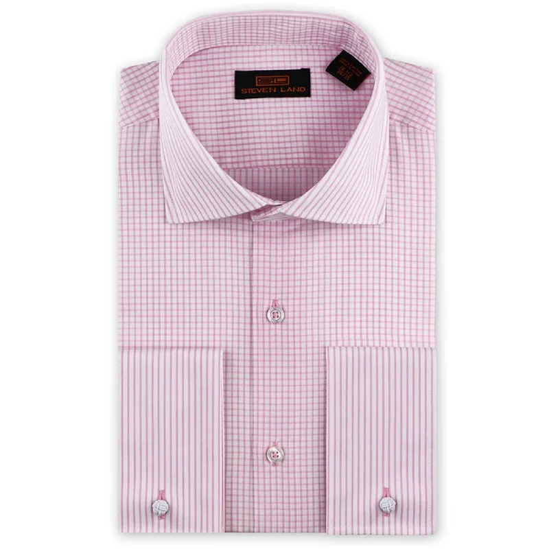 Men’s relaxed office plaid button-down shirt -Steven Land Checks & Stripe’s French Cuff &  Spread collar Dress Shirt/Ds2207