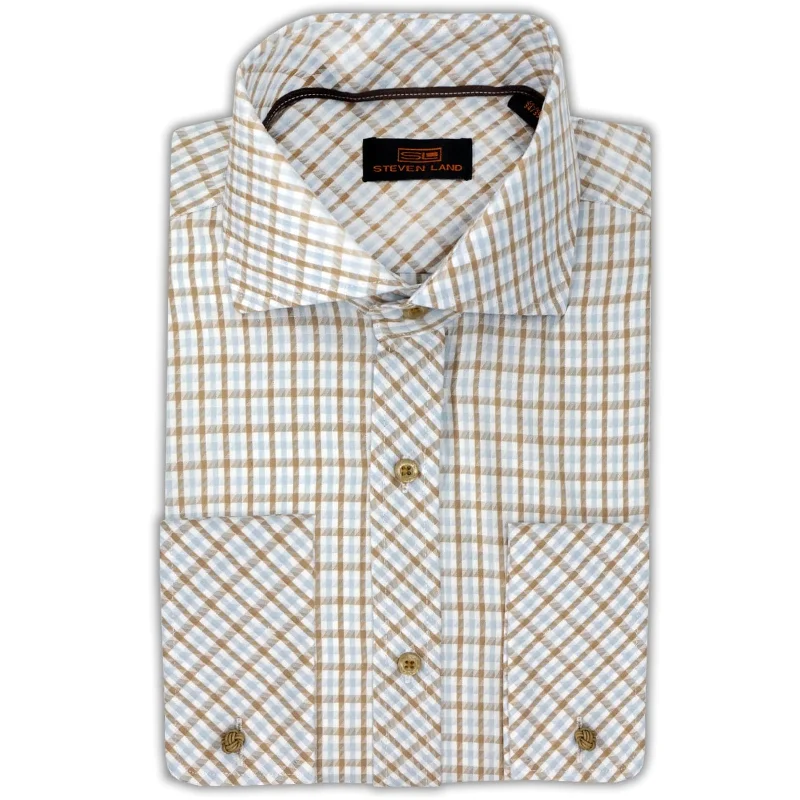 Men’s trendy plaid shirt for casual office use -Steven Land Dress Shirt | Trim and Classic Fit | Arlo 100% Cotton | Color Green/Ds2327