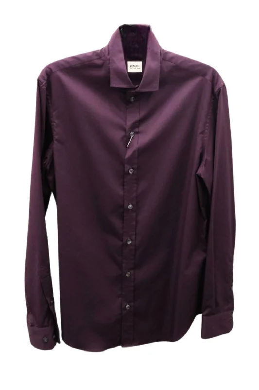 Men’s office plaid button-up shirt for casual wear -French Collar Shirt In Burgundy