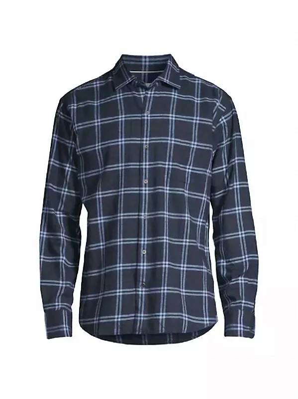 Men’s plaid button-up shirt for business work events -Glenbrook Cotton Sport Shirt In Navy