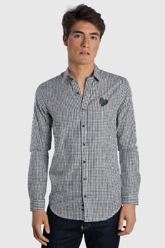 Men’s breathable plaid button-up shirt for office -Inimigo Heart Button Shirt