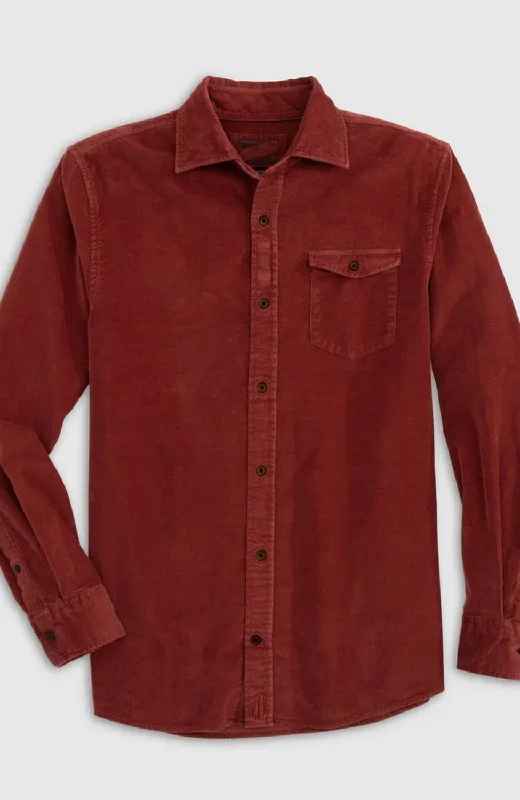 Men’s checkered button-up shirt for business wear -Kodiak Hangin' Out Corduroy Shirt In Malibu Red