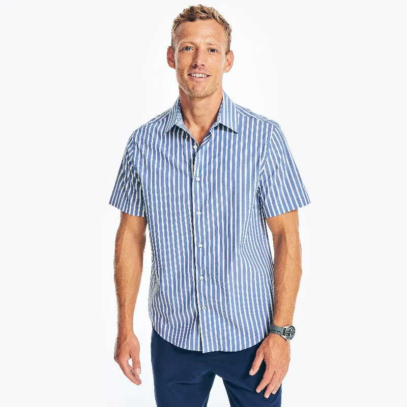 Men’s plaid shirt with long sleeves for business wear -Nautica Mens Navtech Trim Fit Striped Short-Sleeve Shirt