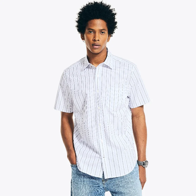 Men’s relaxed plaid shirt for business meetings -Nautica Mens Wrinkle-Resistant Striped Wear To Work Short-Sleeve Shirt