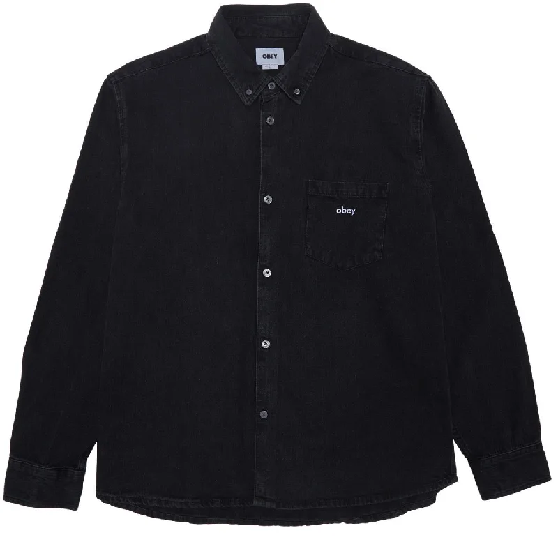 Men’s professional plaid shirt for casual office wear -Obey Logan Denim Woven Long Sleeve Shirt - Faded Black