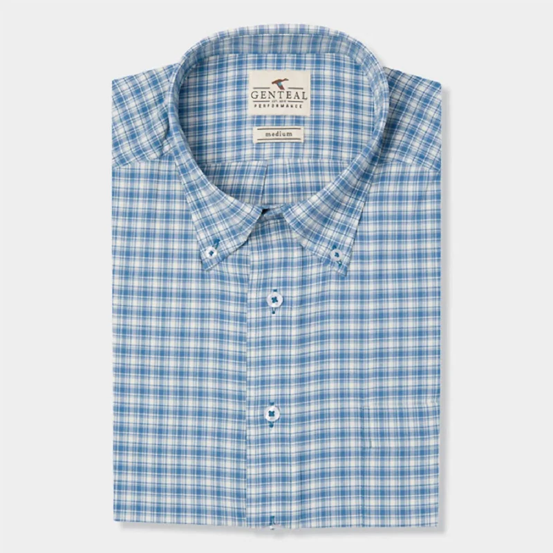 Men’s premium plaid button-down shirt for work -Performance Dress Shirt In Blue Horizon