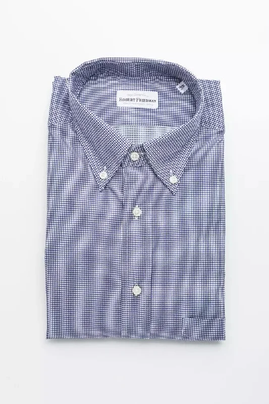 Men’s plaid button-down shirt with slim fit -Robert Friedman  Cotton Men's Shirt