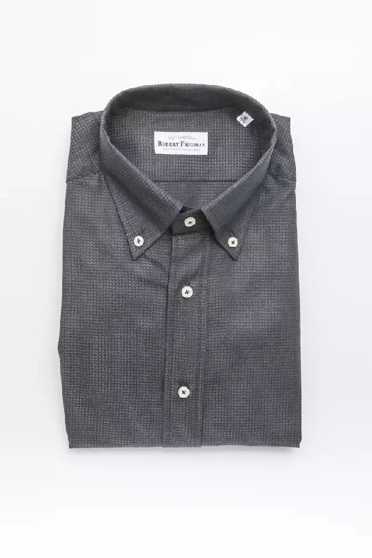 Men’s plaid button-up shirt with chest pocket -Robert Friedman  Cotton Men's Shirt