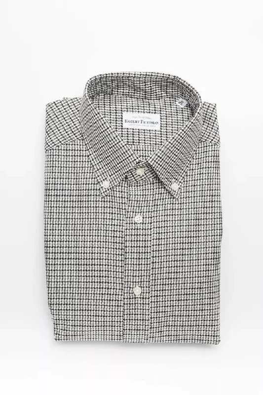 Men’s plaid button-up shirt with cuffs -Robert Friedman  Cotton Men's Shirt