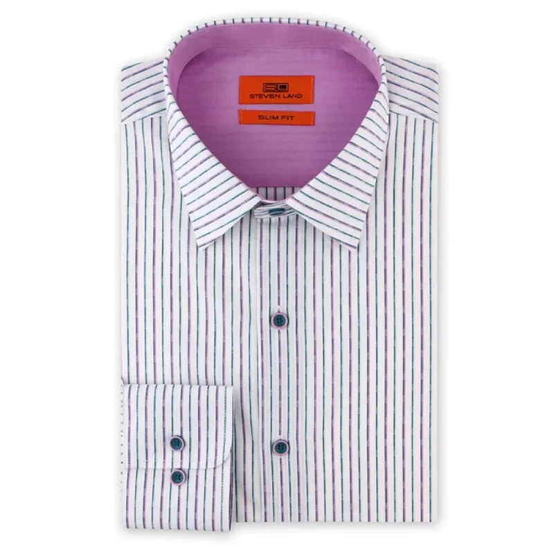 Men’s professional plaid button-down shirt -Sb1934 Contrast Stripe Dress Shirt for Men