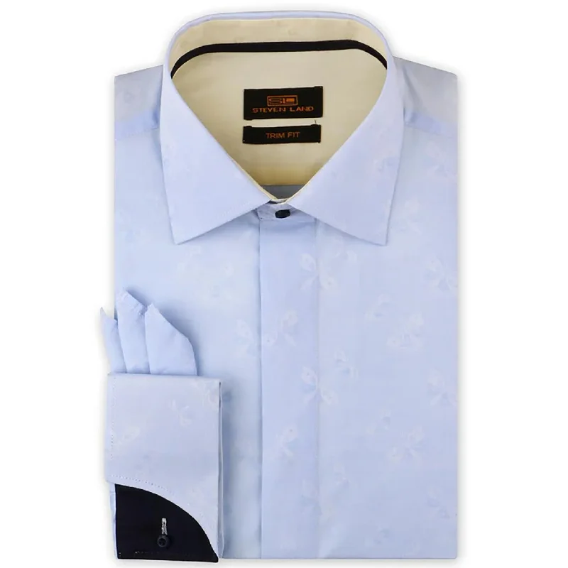 Men’s short sleeve cotton plaid shirt -Ta1908 Steven Land | Dress Shirt  Trim Fit | Spread Collar | Shaped Convertible Cuff