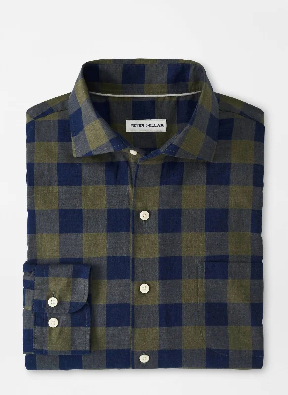 Men’s business casual plaid shirt for office meetings -Thorp Cotton Sport Shirt In Juniper