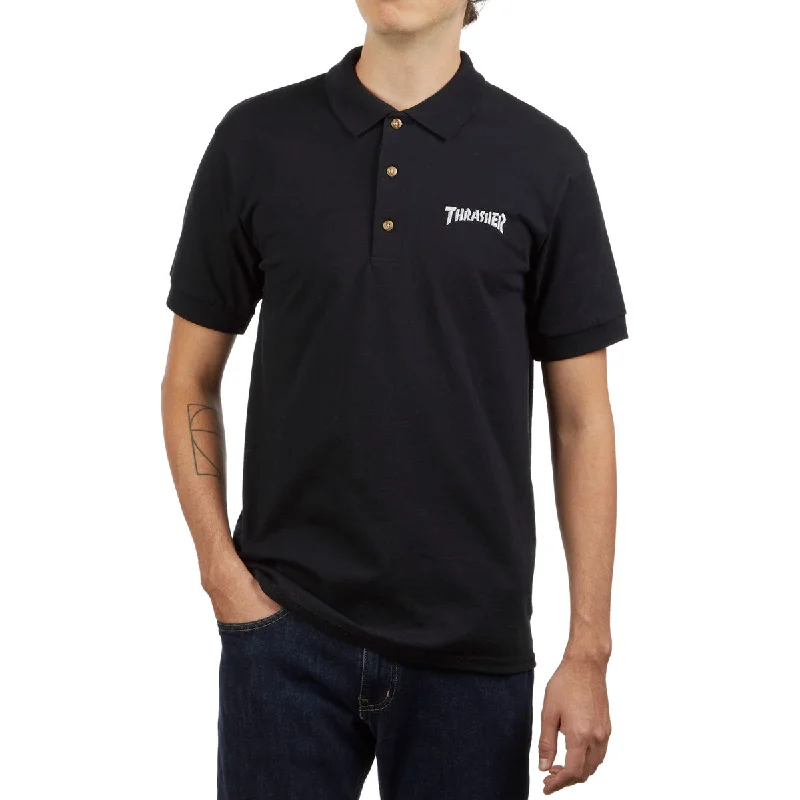 Men’s cotton plaid shirt for business lunch -Thrasher Logo Embroidered Polo Shirt - Black