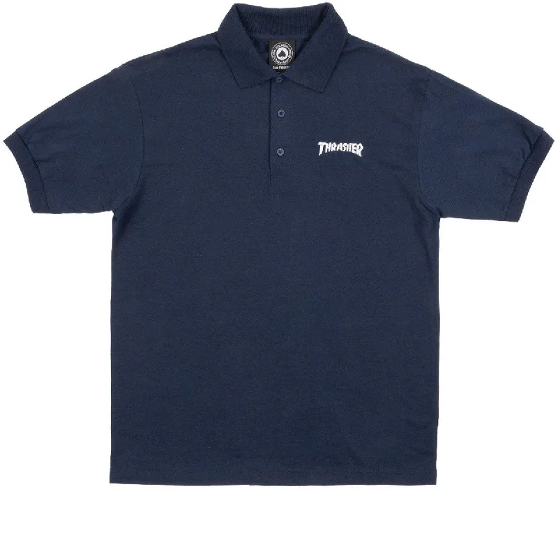 Men’s stylish plaid shirt for business casual wear -Thrasher Logo Embroidered Polo Shirt - Navy