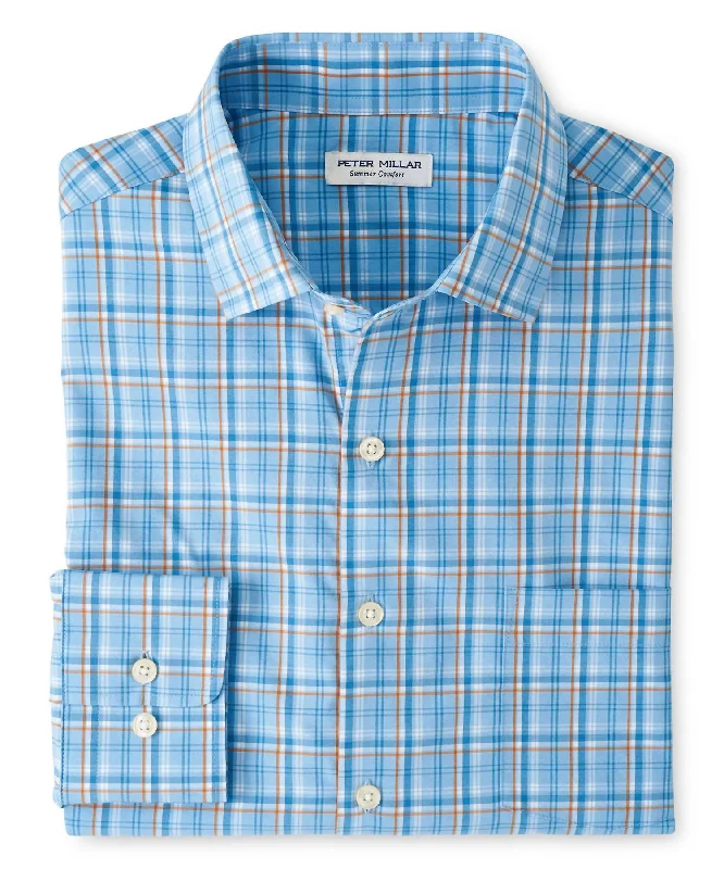 Men’s plaid shirt with button-down collar for meetings -Vick Performance Poplin Sport Shirt In Cottage Blue