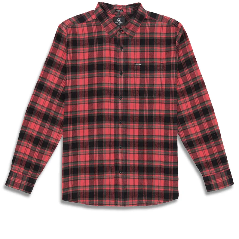 Men’s office plaid shirt for business casual wear -Volcom Caden Plaid Long Sleeve Shirt - Cranberry