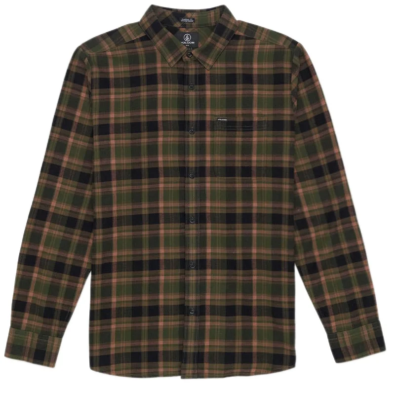 Men’s comfortable plaid shirt for office parties -Volcom Caden Plaid Long Sleeve Shirt - Squadron Green