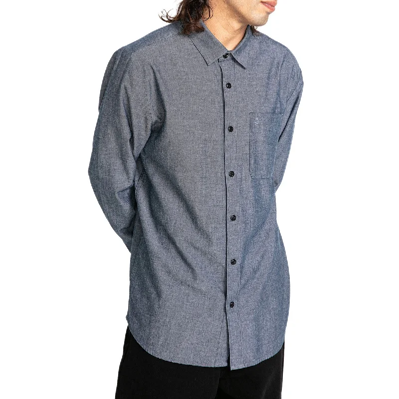 Men’s lightweight plaid shirt for business meetings -Volcom Date Knight Long Sleeve Shirt - Navy