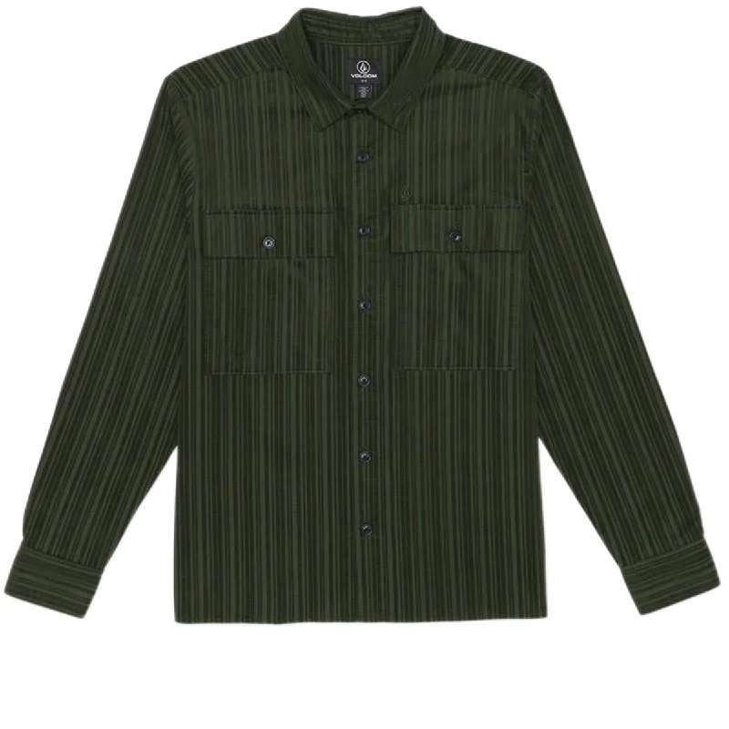 Men’s business plaid shirt with slim fit design -Volcom Steadfast Long Sleeve Shirt - Squadron Green