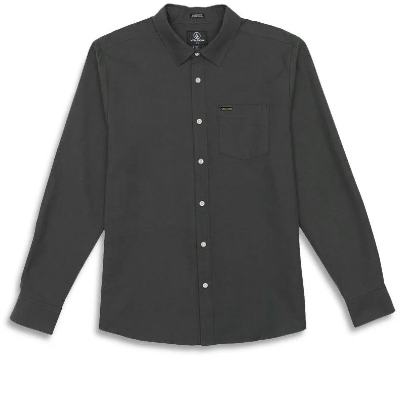 Men’s business-ready plaid shirt with button-down collar -Volcom Veeco Oxford Long Sleeve Shirt - Stealth