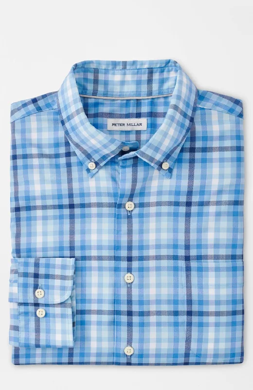 Men’s office plaid shirt for work functions -Walker Cotton Stretch Sport Shirt In Cottage Blue