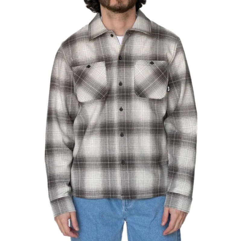 Men’s comfortable cotton plaid shirt for business -Welcome Fang Woven Plaid Long Sleeve Shirt - Black