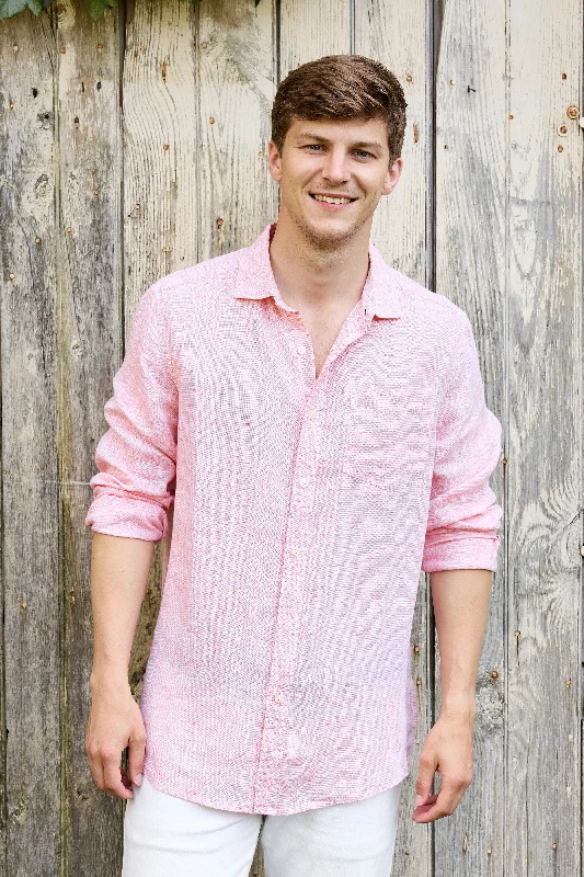 Men’s professional plaid shirt with button-up design -Lightweight Yarn Dye Linen Shirt - Sunset Orange